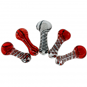 4.5" Double Swirl Ribbon Frit Head Flat Mouth Spoon Hand Pipe - (Pack of 5) [ZD255]