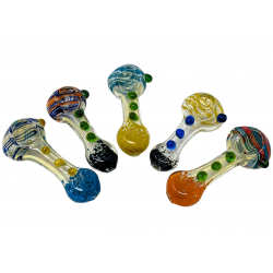 3.5" Silver Fumed Marble & Frit Spoon Hand Pipe (Pack of 5) - [ZD78]