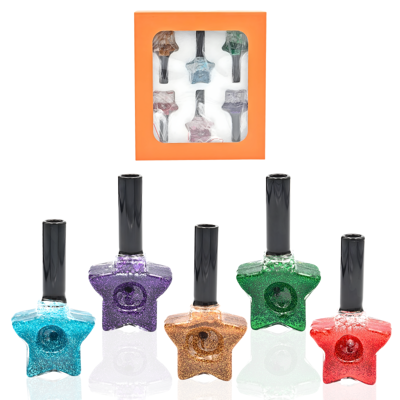 3.5" Apex Glittery Star Glycerin Hand Pipe – 6ct Display