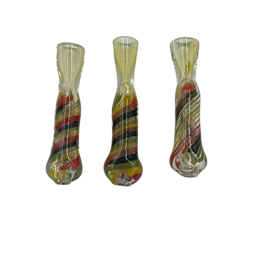3" Silver Fumed Rasta & Galaxy Ribbon Swirl Chillum Hand Pipe - (Pack of 2) [AKD24]
