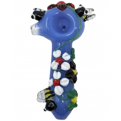 4.5" Blue Floral Trunk Buzzing Bee Hand Pipe Flower Art Chinese Blue Slyme Tubing [AM381]