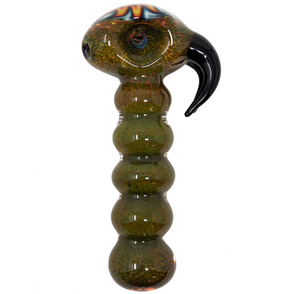 5" Exotic Reversal Pipe Striking Frit Zig Zag Cap On Bowl Twin Black Horns [AM384]