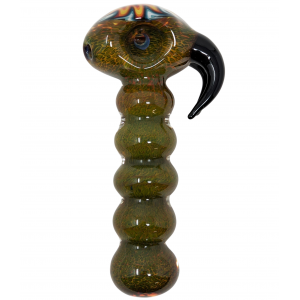 5" Exotic Reversal Pipe Striking Frit Zig Zag Cap On Bowl Twin Black Horns [AM384]