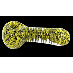 4.5" Bumblebee Pipe Yellow and Black Frit Helix spiral pattern Handpipe [AM354]