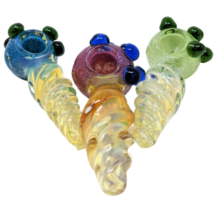 4" Gold Fumed Twisted Body Frit Head Hand Pipe - (Pack of 2) [BK215]
