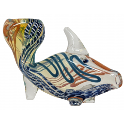 Spiral Line Fish with Tail Bowl Animal Hand Pipe - [BK144]