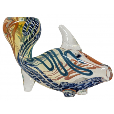 Spiral Line Fish with Tail Bowl Animal Hand Pipe - [BK144]