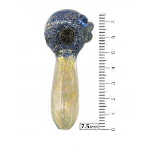 7.5" Silver Fumed Sea Glass Art W/ Frit Head 600g Heavy Hand Pipe - [BT02]