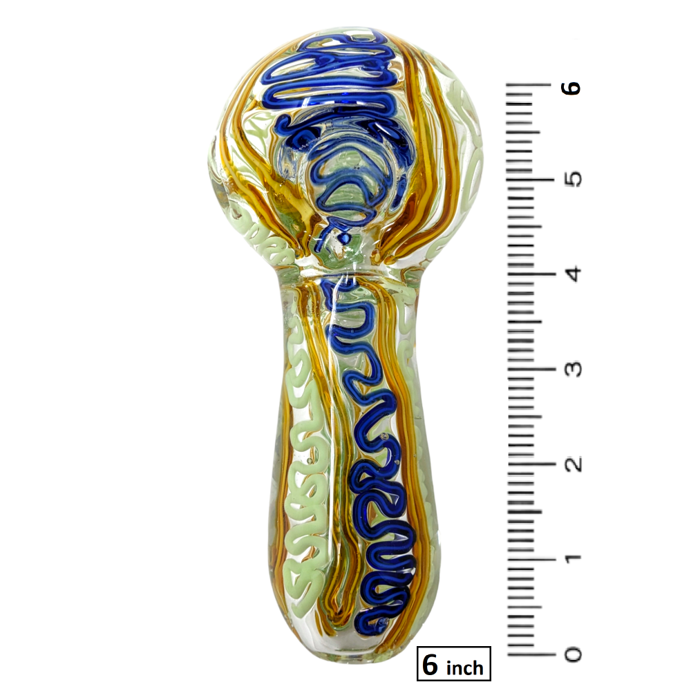 6" Clear Glass Swirls & Lines Work 400g Hand Pipe - [BT09]