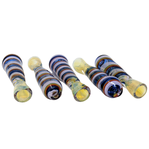 3" Silver Fumed Slyme Rainbow Ribbon Wrap Chillum Hand Pipe - (Pack of 5) [DJ472]