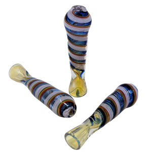 3" Silver Fumed Slyme Rainbow Ribbon Wrap Chillum Hand Pipe - (Pack of 5) [DJ472]