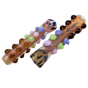 3.5" Gold Fumed Colorful Marbles & Polka Dot Chillum Hand Pipe - (Pack of 2) [GWRKP118]