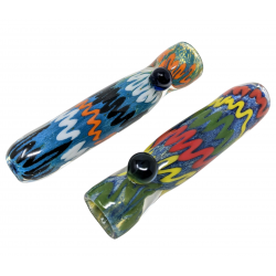 3" US-Made Assorted Frit Zig Zag Line Chillum Hand Pipe - (Pack of 2) [GWRKP122]