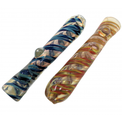 4" Gold Fumed Twisted Swirl Ribbon Clear Chillum Hand Pipe - (Pack of 2) [GWRKP132]