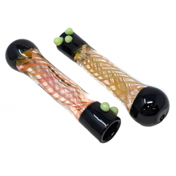 3.5" Gold Fumed Middle Twirl Ribbon Black Ended Chillum Hand Pipe - (Pack of 5) [RJA8]