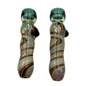 4" Silver Fumed Rasta & Slyme Swirl Ribbon Chillum Hand Pipe - (Pack of 2) [RKP244]