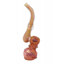 7" Gold Fumed Flat Mouth Multi Marble Line Bubbler Hand Pipe - [DJ454]