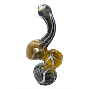 7" Dual Color Frit Swirl Line Donut Bubbler Hand Pipe - [DJ469]