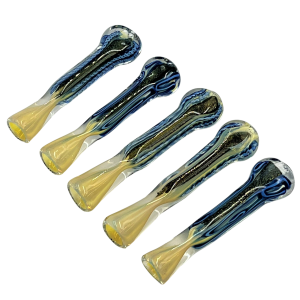 3.5" Silver Fumed Blue Galaxy Ribbon Chillum Hand Pipe - (Pack of 5) [DJ497]