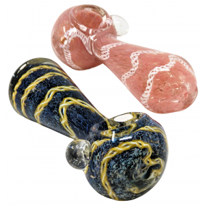 4.5" Frit & Fumed Twisted Rod Art Hand Pipe - Assorted Colors - (Pack of 2) [DJ509]