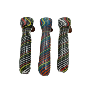 3.3" Assorted Spiral Line Body Single Marble Chillum Hand Pipe - (Pack of 2) [GWRKP18]