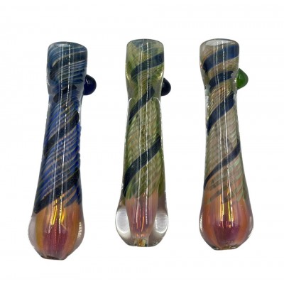 3" Gold Fumed Twisted Stripe Single Marble Chillum Hand Pipe - (Pack of 2) [GWRKP96]