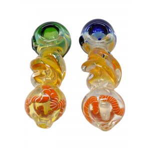 4.10" Silver Fumed Twisted Body Colored Tube Joint Head Hand Pipe (Pack of 2) - [GWST0065]