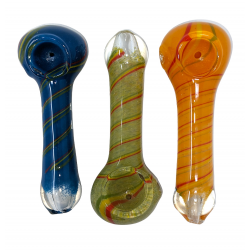 4.5" 80g Donut Mouth Rasta Spiral Line Frit Pipe "Assorted Color"