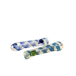 Silver Fumed Spiral Ribbon Marble Chillum Hand Pipe - (Pack of 2) [RKP202]
