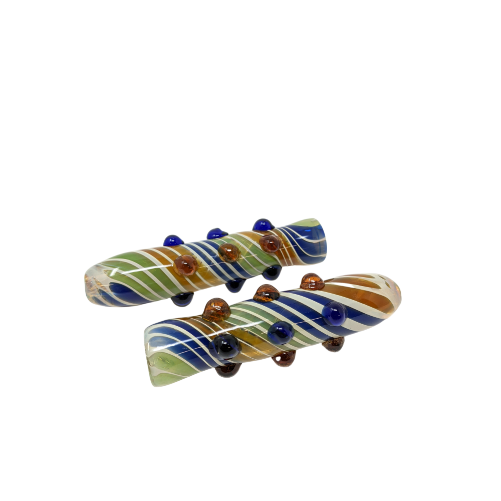 3.5" Tri-Color Ribbon Swirl Multi Marble Chillum Hand Pipe - (Pack of 2) [RKP226]