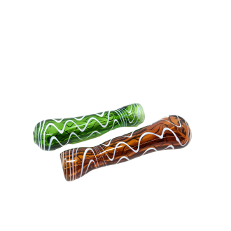 White Wavy Ribbon on Transparent Body Chillum Hand Pipe - (Pack of 2) [RKP227]