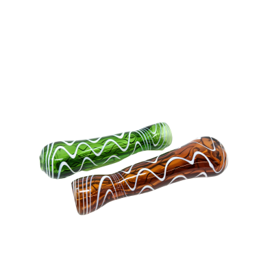 White Wavy Ribbon on Transparent Body Chillum Hand Pipe - (Pack of 2) [RKP227]