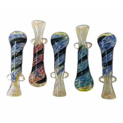3.5" Silver Fumed Galaxy Spiral Ribbon Double Marble Chillum Hand Pipe - (Pack of 5) [RJA10]