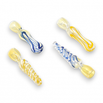 3" Assorted Design Gold Fumed Chillum Hand Pipe - 2pk