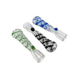 3" Assorted Striped Line Clear Chillum Hand Pipe - (Pack of 3) [RKGC3]