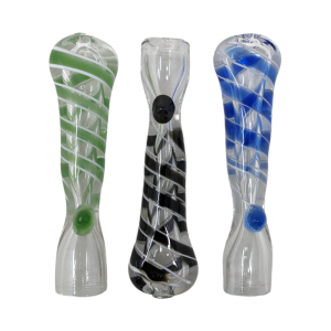 3" Assorted Striped Line Clear Chillum Hand Pipe - (Pack of 3) [RKGC3]