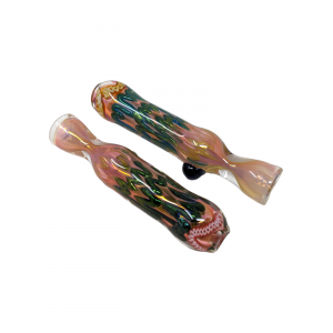 3" Gold Fumed Scribble Ribbon Marble Chillum Hand Pipe - (Pack of 2) [RKP269]