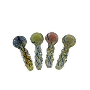 3" Silver Fumed Frit Art Head Twisted Body Hand Pipe (Pack of 4) [RPHAN0116]