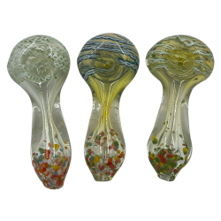 4.5" Silver Fumed/Frit Dot With Rod Art Head Spoon Hand Pipe (Pack of 3) [RPHAN0136]