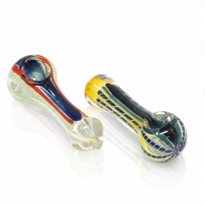 3.5 inch gold fumed ribbon stripe dichroic hand pipe 2ct pack