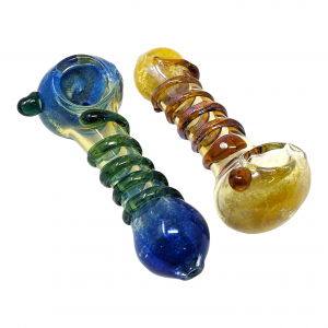 4" Assorted Ring Gold Fumed Frit Hand Pipe (Pack of 2) [SDK560]