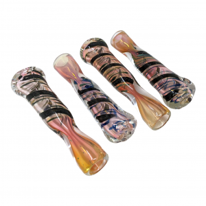 3" Gold Fumed Galaxy Ribbon Wrap Chillum Hand Pipe - (Pack of 4) [SDK657]