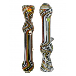 3" Rainbow Ribbon Bubble Body Multi Marble Chillum Hand Pipe - (Pack of 3) [SG1448]