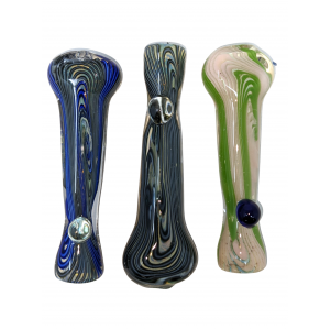 3" Dual Tone Wig Wag Clear Body Chillum Hand Pipe - (Pack Of 3) [SG1636]