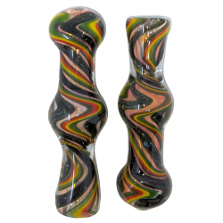 Gold Fumed Rasta Galaxy Ribbon Spiral Bubble Body Chillum Hand Pipe - (Pack of 3) [SG1709]