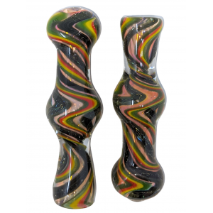 Gold Fumed Rasta Galaxy Ribbon Spiral Bubble Body Chillum Hand Pipe - (Pack of 3) [SG1709]