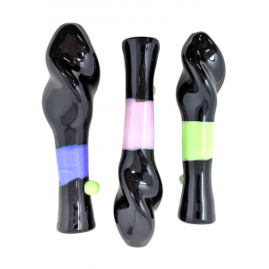 3" Black Body Twist Mouth Slyme Stripe Chillum Hand Pipe - (Pack of 3) [SG2441]