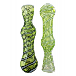 3" Lime Slyme Ribbon Swirl Double Bubble Chillum Hand Pipe - (Pack of 3) [SG2594]