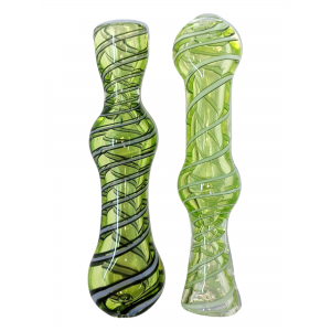 3" Lime Slyme Ribbon Swirl Double Bubble Chillum Hand Pipe - (Pack of 3) [SG2594]