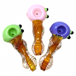6" Gold Fumed Slime Head Twisted Rod Hand Pipe ASSORTED COLOR - [STJ139]